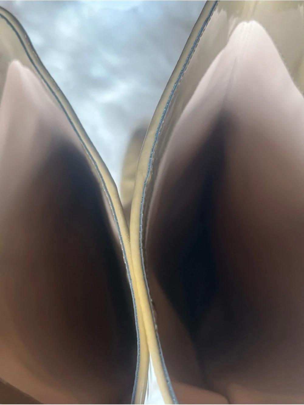 Loeffler Randall Glossy Patent Over-the-Knee Boots in Beige